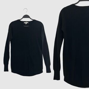 White + Warren Black 100% Cashmere Sweater Womens S‎ Round Neck Long Sleeve
